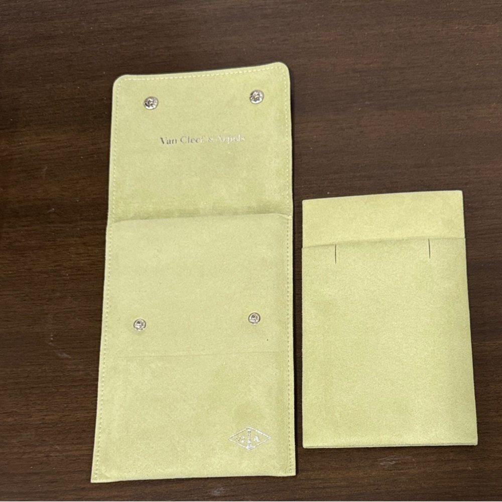 Brand New.Van Cleef & Arpels Light Green Suede Pouch Set